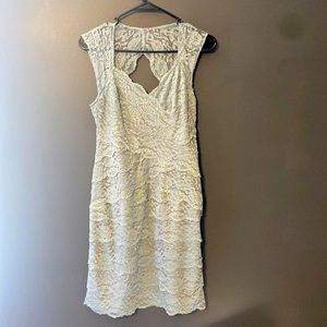 Silver/gray lace overlay, keyhole back cocktail dress